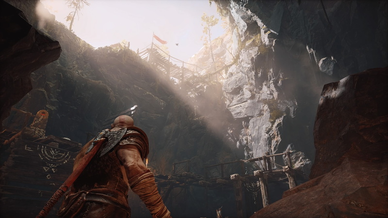 hiking, rear view, 1080P, sunlight, Kratos, rock - object, God of War (2018), scenics - nature, rock, mountain, men, nature, real people, beauty in nature