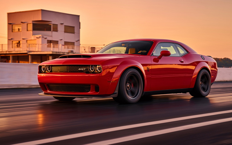 sports car, Dodge, built structure, Challenger, vintage car, wheel, speed, SRT, mode of transportation, motion, land vehicle, 2K, retro styled, sunset
