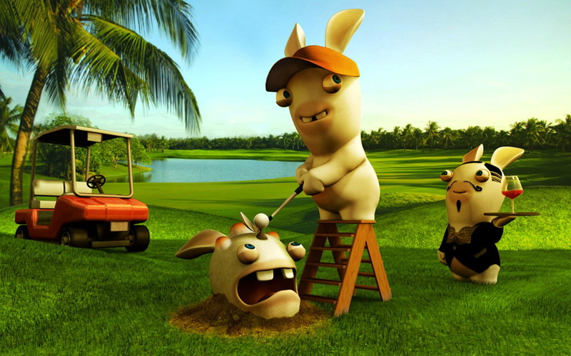 games, video, video games, rabbits, humor, raving, raving rabbids, rabbids, golf, 720P