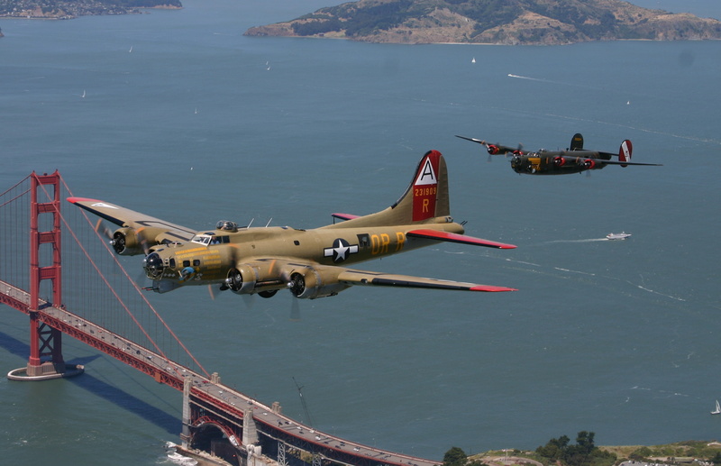 golden, ii, world, fortress, bridge, aircraft, Military, liberator, art, bomber, 5K, war, flying, fly, gate, hd, b
