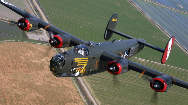 B-24, bomber, flight, Liberator, landscape, Consolidated, the plane, retro, 1080P