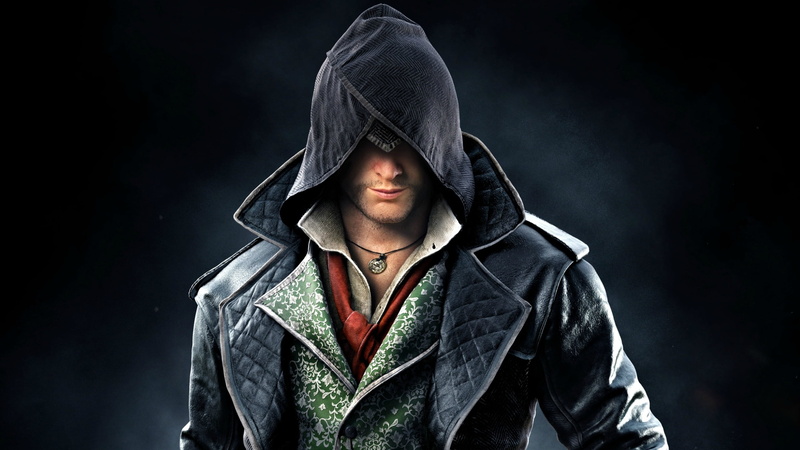 clothing, young adult, 2K, syndicate, game, dark, mystery, emotion, black, black color, hood, beautiful woman, looking at camera, Jacob Frye, fear, hood - clothing