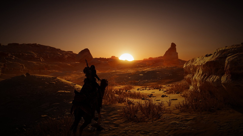 scenics - nature, sun, solid, rock formation, standing, one person, real people, Assassins Creed, outdoors, Assassins creed Origins, Bayek, rock - object