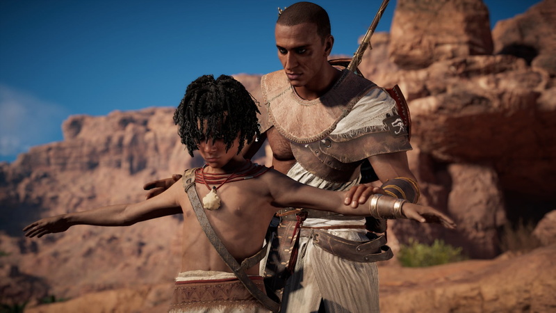 son, Assassins Creed: Origins, young men, land, leisure activity, father, 1080P, rock - object, lifestyles, solid, people, nature, family, RPG, two people