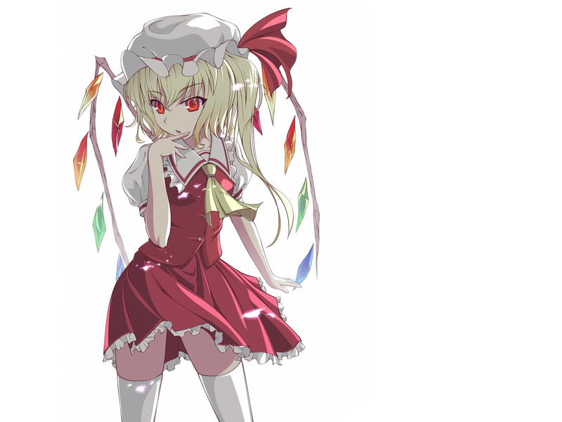 smiling, decoration, wings, 720P, elegance, isolated, females, flandre scarlet, fashion, dressed, traditional Clothing, clothing, standing, arts culture and entertainment