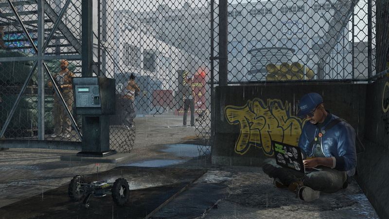 1080P, Video Game, one person, fence, full length, indoors, adult, industry, real people, protection, boundary, Marcus Holloway, day, men, safety, sitting