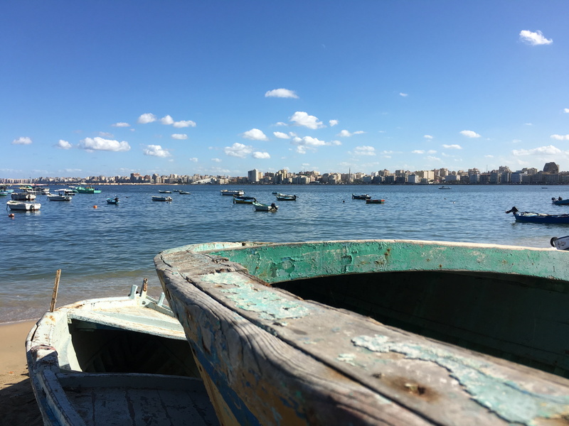 fishing boat, nautical vessel, cloud - sky, transportation, sky, travel, no people, bird, vertebrate, alexandria, beauty in nature, day, blue, water, egypt