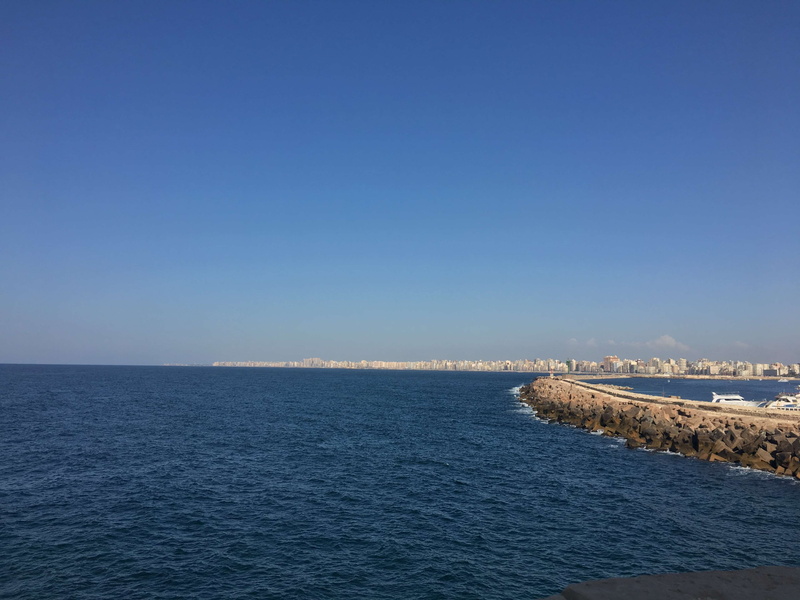 day, tranquility, architecture, sea, tranquil scene, land, transportation, horizon over water, built structure, copy space, egypt, clear sky, 4K, alexandria