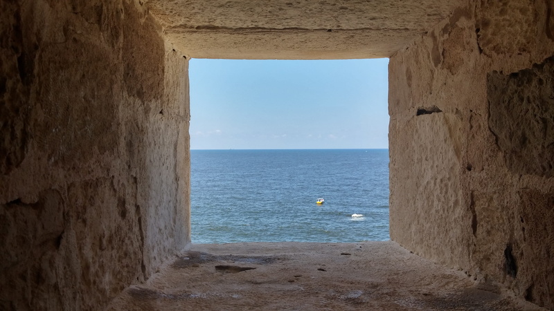 nature, holiday, alexandria, outdoor, wall - building feature, old, horizon over water, looking, ocean, tranquil scene, window, landscape, egypt, blue
