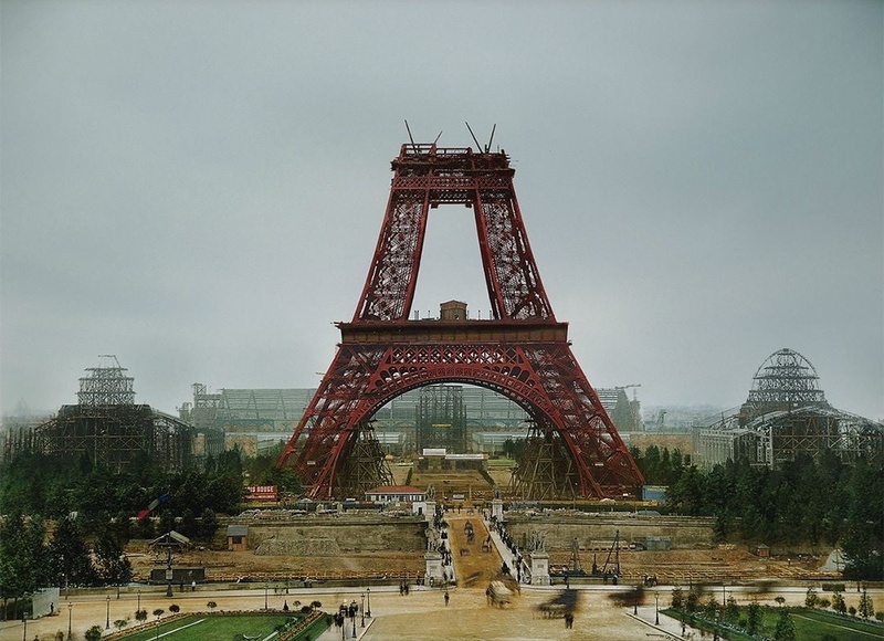 skyscraper, construction site, Worlds fairs, nature, building, vintage, France, plant, architecture, old photos, construction, tall - high, city, long exposure