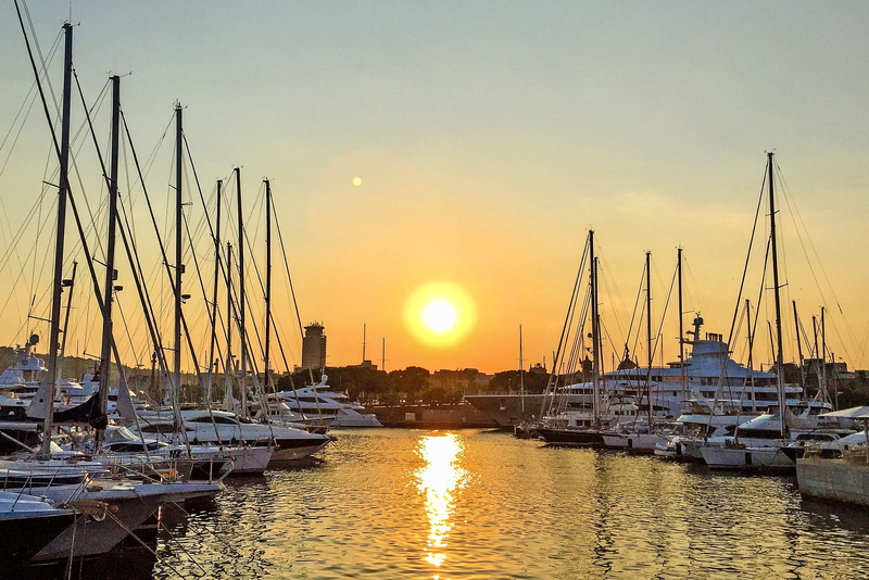 sunset, no people, Spain, outlook, catalonia, yachting, yacht, church, architecture, city, view, beauty in nature, sailboat, homes, carousel, white, reflection