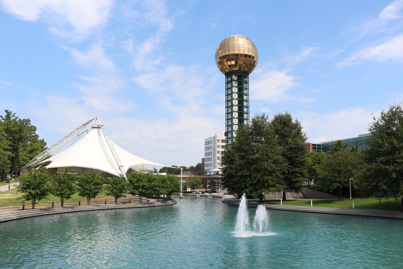 tennessee, building exterior, landscape, outdoor theatre, worlds fair, tree, destination, famous, plant, built structure, connection, cloud - sky, landmark