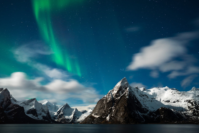 Norway, night, beauty In Nature, dolomites, panoramic, mountain, no People, landscape, Northern lights, snow, cloud - Sky, tranquility, famous Place, coated