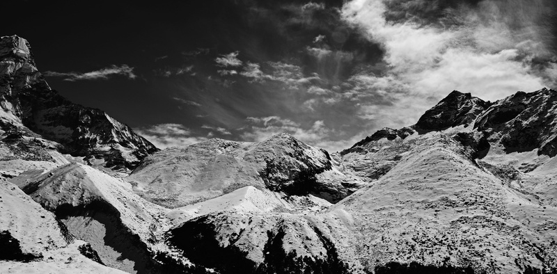 winter, 5K, non-urban scene, no people, mountain range, outdoors, dramatic landscape, namche, mountain peak, tranquility, mountain, snowcapped mountain