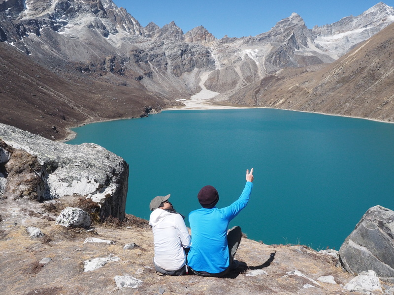 nepal, day, trek, rock, looking at view, front, environment, khumbu, mountain range, nature, couple looking at the lake, males, mountain, leisure activity