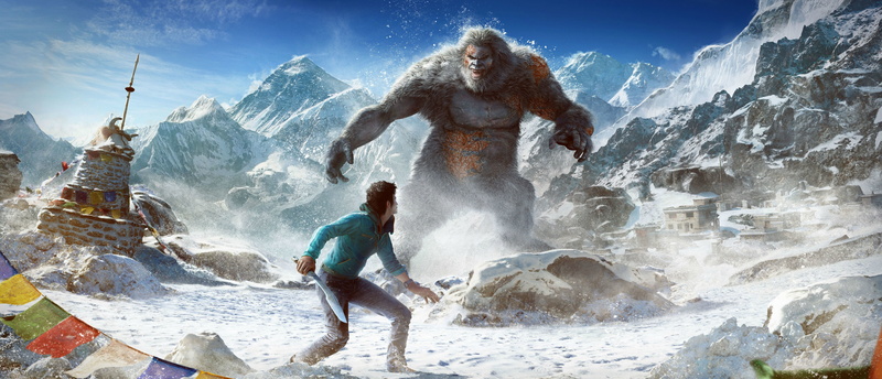 leisure activity, sport, Weapons, Far Cry 4: Valley of the Yetis, splashing, Yeti, Ubisoft, mountain, flowing, character, 5K, full length, men, people