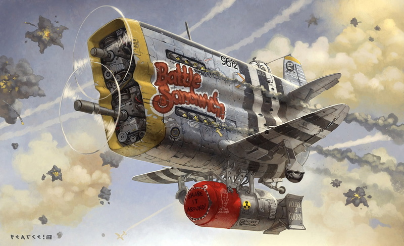 grotesque, art, 1080P, fiction, a nuclear bomb, the plane, dogfight, Christian Pearce, Battle Sandwich, Butt-head