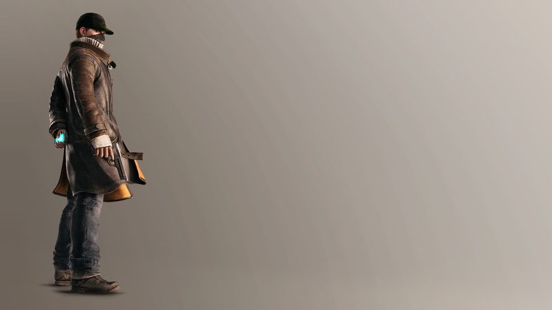 phone, digital, clothing, Aiden Pearce, young adult, Watch Dogs, game, weapon, copy space, console, gray background, leather, men, gun, sweater