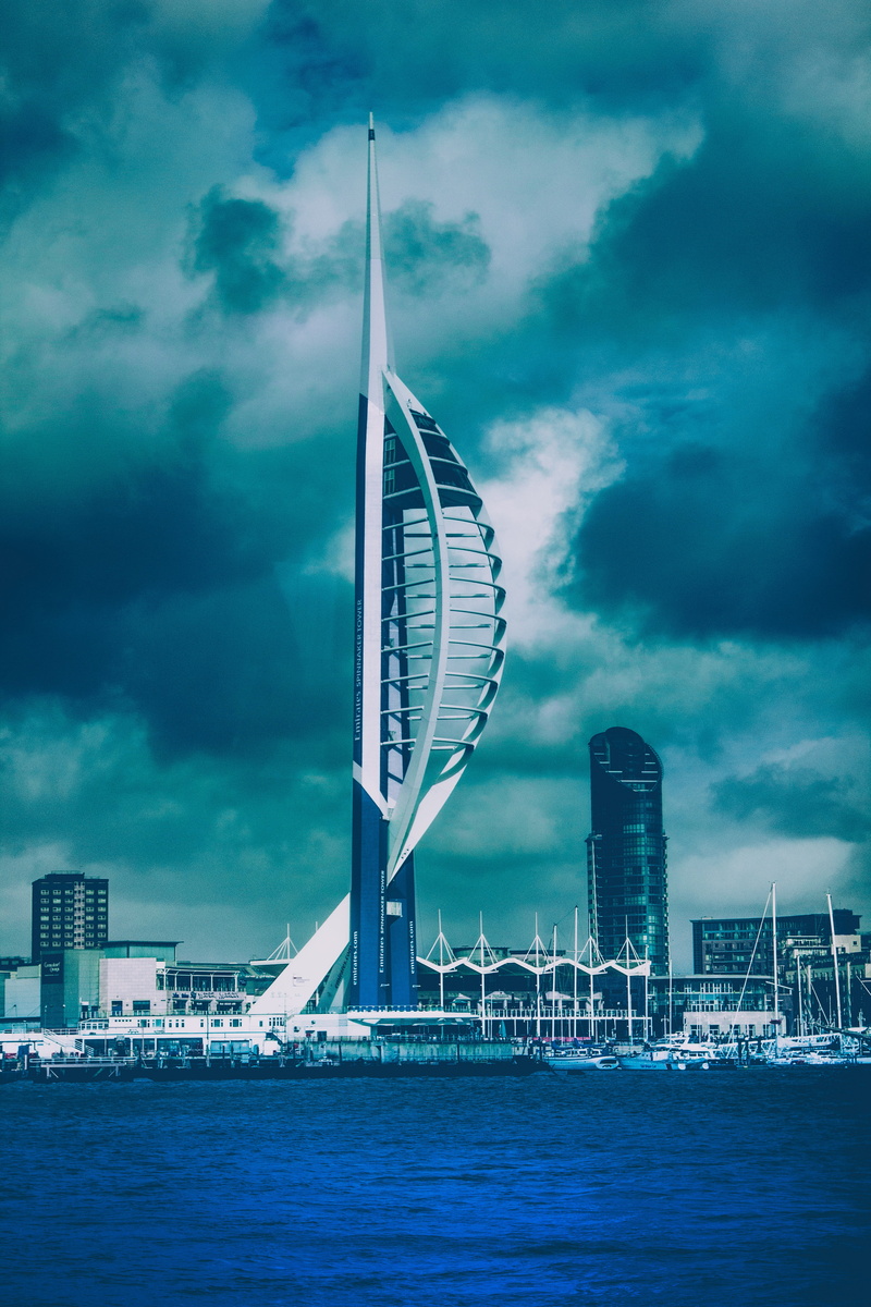 ferris wheel, nature, waterfront, building, cloud - sky, travel, outdoors, ominous, portsmouth, sea, building exterior, architecture, office building exterior