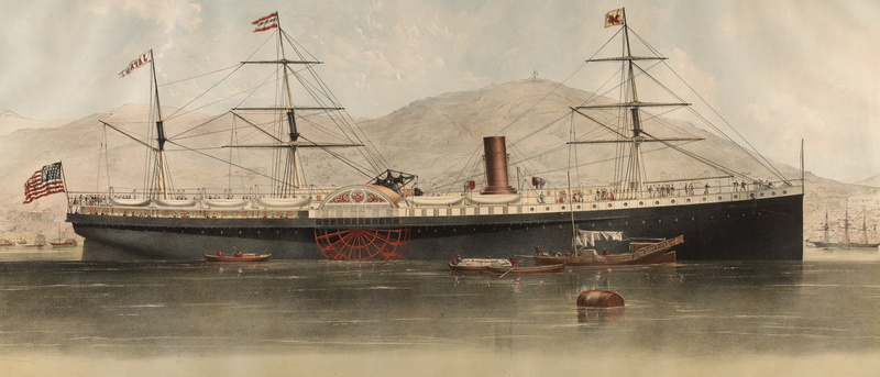 ultrawide, ship, lithograph, 5K, steam ship, painting, ultra-wide