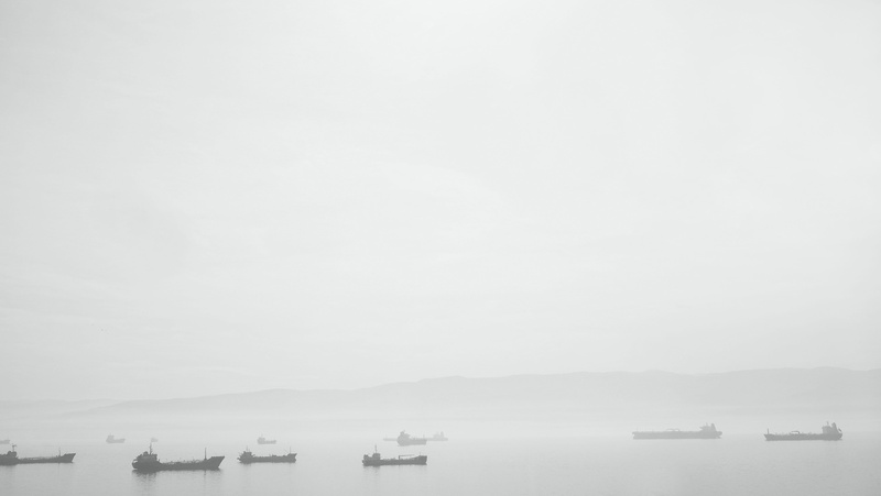 grey, 4K, fog, black and white, nature, sea, no people, mystical, coast, transportation, sky, mode of transportation, freight transportation, nautical vessel