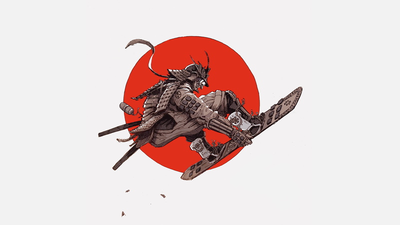 2K, samurai, red, Japan, snowboard