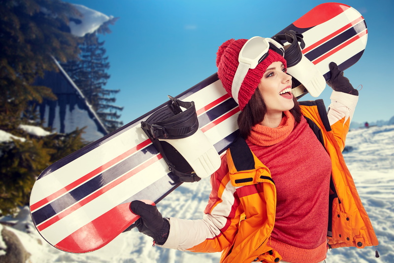 scarf, one person, Izabela Magier, real people, women, warm clothing, beautiful woman, nature, smiling, 5K, snowboard, young adult, young women, sunlight