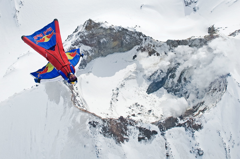 smoke, 2K, parachute, extreme sports, container, snow, wingsuit, fly, Red Bull, winter, pilot, mountain, the volcano