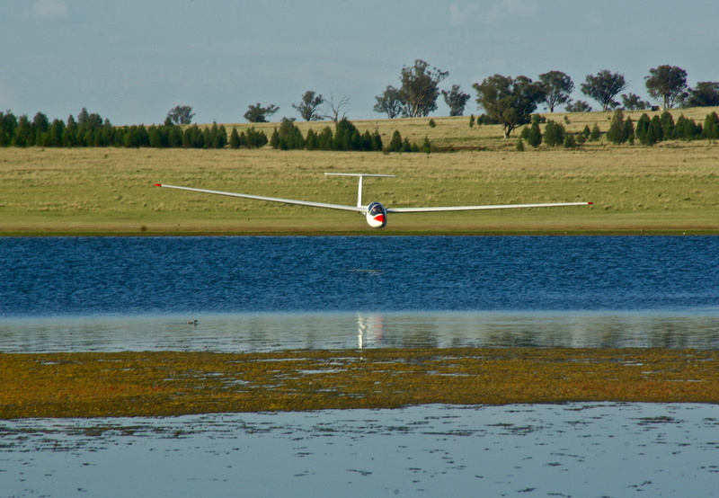 day, tranquil scene, gliding, field, transportation, tree, grass, waterfront, no people, water, sky, nature, beauty in nature, environment, tranquility