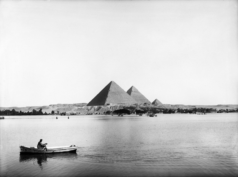 Old Photos, pyramid, Trees, day, men, travel destinations, water, Desert, Pyramids Of Giza, Nile, Flood, sky, mode of transportation, nature, building exterior