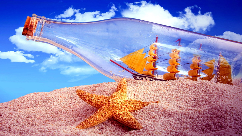 sky, 4K, buttle world, full-rigged ship, starfish, buttle, fantasy world, sand, masted, ship