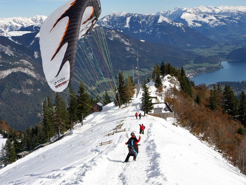 full length, paragliding, day, outdoors, leisure Activity, snow, scenics, skiing, sports And Fitness, 720P, extreme, winter, motion, snowcapped mountain