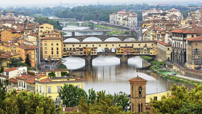 florence, nature and landscapes, river, bridges, city, arno, 1080P, trees
