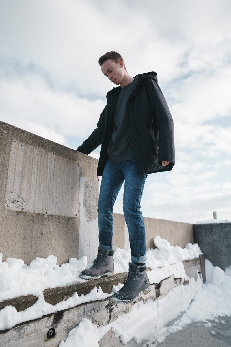 young adult, teenager, one person, wearing, portrait, standing, jacket, winter, full length, males, cloud - sky, building, casual clothing, young men, brown