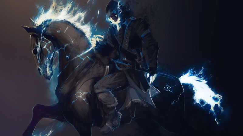 riding, horses, horseback, man, sorcery, 1080P, hd, horseback riding, swords and sorcery, horse, swords, mount, artwork, skull and fire