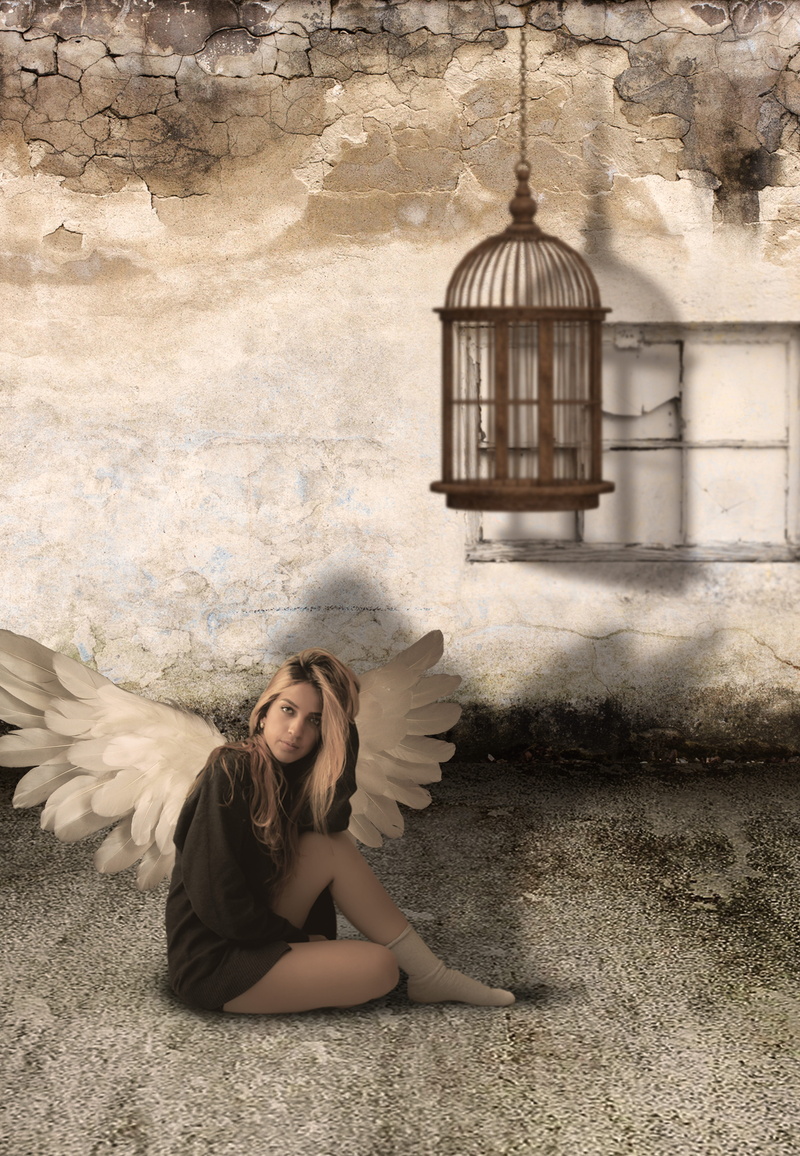 only women, women, cage, unclean, real people, wearing, wall - building feature, painted, sitting, young women, long hair, old, one person, grungy, nature