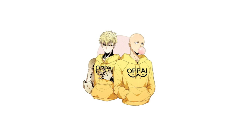 close-up, 1080P, one, Saitama (One-Punch Man), no people, One-Punch Man, still life, halloween, white background, indoors, punch, text, saitama, yellow