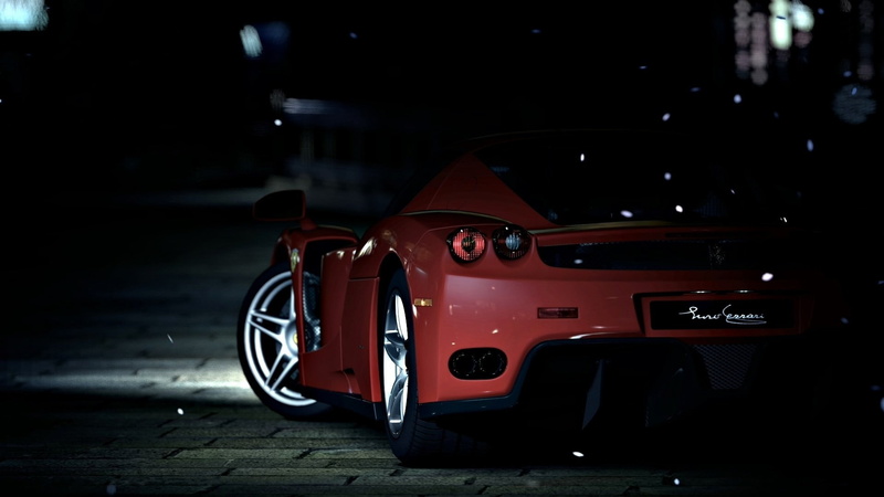 accidents and disasters, outdoors, Ferrari, mode of transportation, street, red, land vehicle, illuminated, city, dark, stationary, wet, 1080P, night