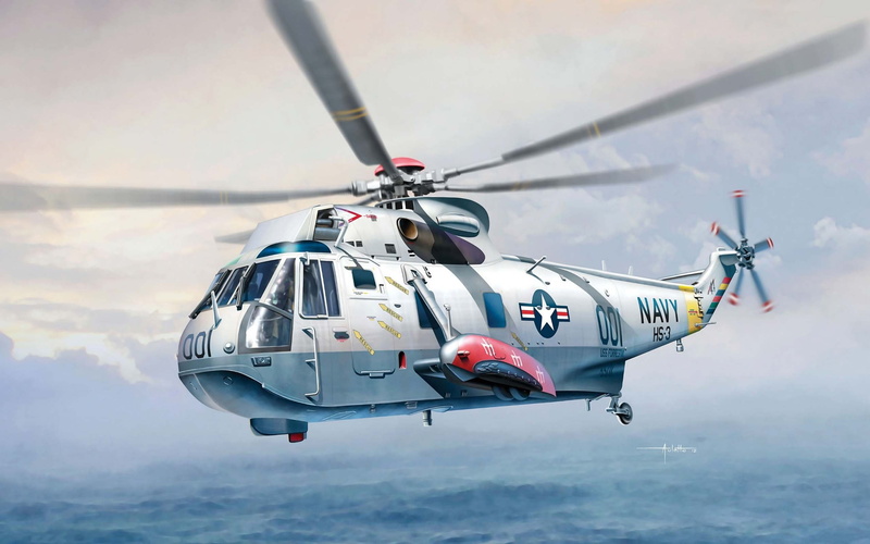 Sea, helicopter, military, day, cloud - sky, sky, 2K, airplane, army, Sikorsky, Navy, cockpit, transport, air force, anti-submarine, S-61-SH-3, King, mode of transportation