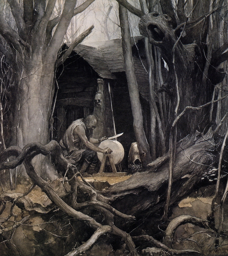 dead trees, The Mabinogion, medieval, painting, John Howe, Alan Lee, 720P