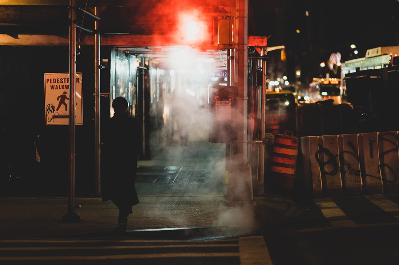 dark, night, smoke - physical structure, transportation, signal, illuminated, city life, communication, walking, 5K, incidental people, built structure