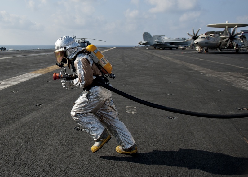 air force, uniform, occupation, adult, wearing, military, men, practice, full length, real people, vessel, day, sailor, 1080P, helmet, aircraft carrier