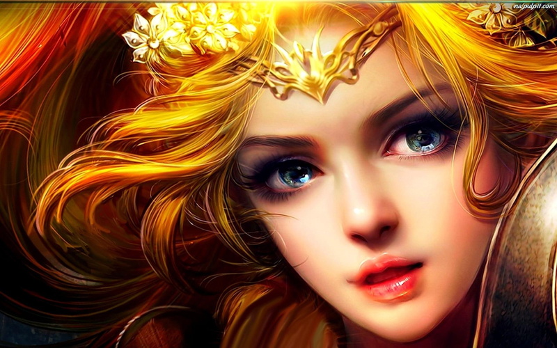 blue eyes, 1080P, eyed, princess, 3d and abstract, flowers, blue, fantasy, crown
