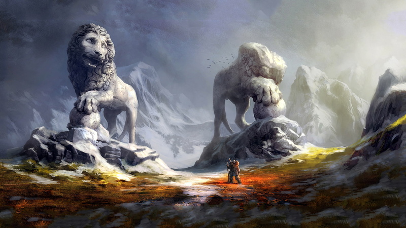 hd, game, fantasy, lion, griffin, statue, 1080P, drawing