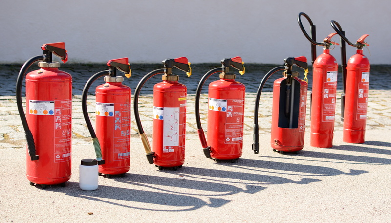 no people, gaudy, fire extinguishing, 4K, protection, communication, in a row, city, emergency equipment, device, metal, fire fighting, group of objects