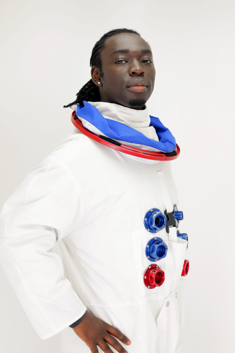 white color, young men, ellyot, white, indoors, diversity, astronaut, male model, males, african american, wall - building feature, looking at camera, male