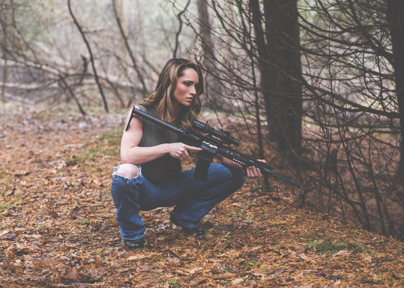 girls with guns, AR15, land, young women, day, Cheyenne Mykel, portrait, 1080P, outdoors, string instrument, bare tree, one person, lifestyles, contemplation