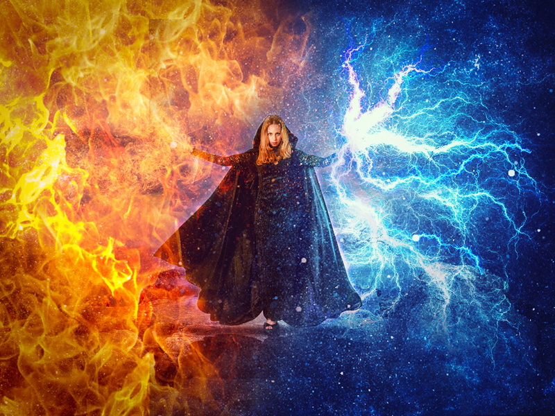 wearing, front view, women, astronomy, flame, night, nature, fantasy manipulation, hot, insubstantial, looking at camera, one person, woman