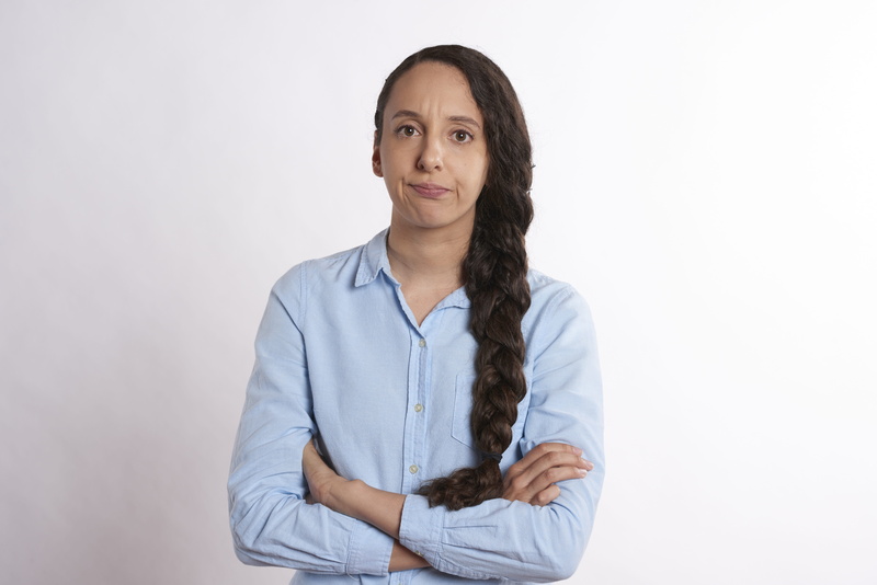 upset, Crossed, offended, annoyed, face, unhappy, sad, long hair, emotion, copy space, female, dress, front view, folded, serious, cut out, Angry, hairstyle