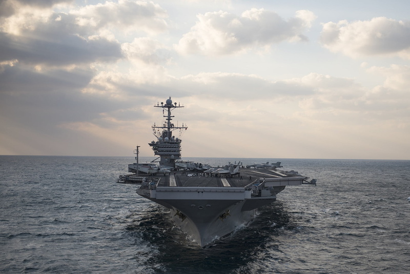 ship, us navy, aircraft carrier, shipping, ocean, planes, military, uss harry truman, transportation, cloud - sky, water, outdoors, mode of transportation